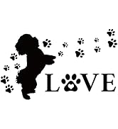 SUPERDANT Dog Pattern Wall Sticker Love Text Wall Decals Puppy Peel and Stick Dog Paw Print Vinyl...