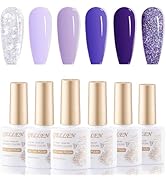 Gellen Gel Nail Polish Kit, 6 Colors Purple Glitter Gel Polish Set All Seasons Gel Nail Polish Se...