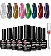 Mobray Cat Eye Gel Nail Polish Set, 8 Colors 3D Magnetic Cateye Gel Polish with Magnet Stick for ...