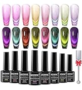 MIZHSE 9D Cat Eye Gel Nail Polish 8 Colors, Upgraded Neon Collection Magnetic Gel Polish Set with...