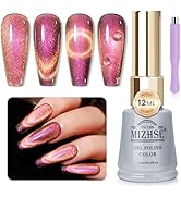 MIZHSE 9D Cat Eye Gel Nail Polish, Red Cat Eye Magnetic Gel Nail Polish 12mL Dual Colors Chameleo...