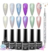 MIZHSE Pearl Gel Nail Polish Set, Glitter Drawing 6 Colors Mermaid Shimmer Gel Shell Thread Gel P...