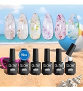 GLOSS Eggshell Gel Polish Set | 6 Pcs Color Base with Milky White Glimmer, Gold Sparkle, Green Sp...