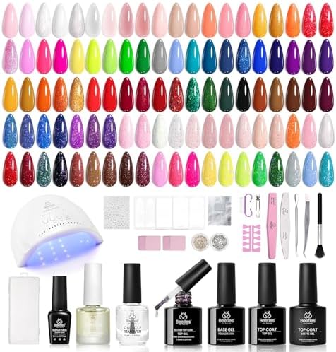 Beetles 85 Pcs Gel Nail Polish Kit with U V Light - 55 Colors Nails Kit Jelly Pink Red Gel Nail Polish Style Manifesto with Base Top Coat DIY Manicure Set Home Salon Gifts for Women Girls Teens