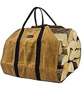 MYFIREPLACEDIRECT Sturdy Waxed Canvas Firewood Log Carrier, Durable Firepalce Wood Bag with Reinf...