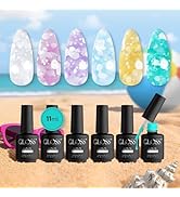 GLOSS Jelly Gel Nail Polish | Set of Spring Colors, 6 Pcs Color Base with White Sparkle, Pink Gli...
