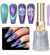 MIZHSE 9D Cat Eye Gel Nail Polish, Cateye Gel Nail Polish Blue Chameleon Galaxy Effect 9D Magneti...