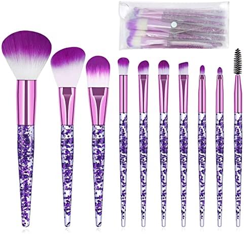 Makeup Brush Set 10 PCS Stylish Glitter Handle Makeup Brushes Professional Face Powder Foundation Blending Blush Eye Shadow Eyeliner Lip Cosmetic Brushes With Transparent bag(Purple)