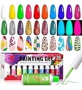 Clara Colors Gel Polish Nail Art Gel Liner Set, 20 Colors Gel Polish for Swirl French Tip Paintin...