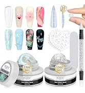 MIZHSE Solid Builder Gel – 2PCS 1oz Mermaid Pearl & Clear Hard Gel for Nails Kit with Nail Forms ...