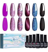 Mobray Gel Nail Polish Set, Glitter Purple Gel Polish UV Long Lasting Nail Polish Gel, Neon Purpl...