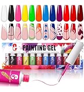 Clara Colors Gel Polish Nail Art Gel Liner Set, 12 Colors Gel Polish for Swirl French Tip Paintin...