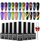 MIZHSE 9D Cat Eye Gel Nail Polish, 8 Colors Upgraded Magnetic Gel Polish Kit with Magnet Stick, G...