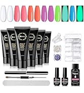 Mobray Poly Nail Extension Gel Kit-6 Colors Clear Purple Pink orange Glow in Dark Green and Blue ...