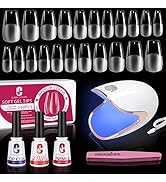 Clara Colors Nail Tips and Glue Gel Kit - Gel x Nail Kit 550Pcs Soft Gel Nail Tips Half Matte Med...