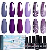Mobray Gel Nail Polish Set, Purple Gel Polish UV Long Lasting Nail Polish Gel, Dark Purple Glitte...