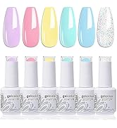 Arte Clavo 8ml Gel Polish Set- 6 Colors Transparent Jelly Blue Yellow Pink Soak off UV Gel Nail P...