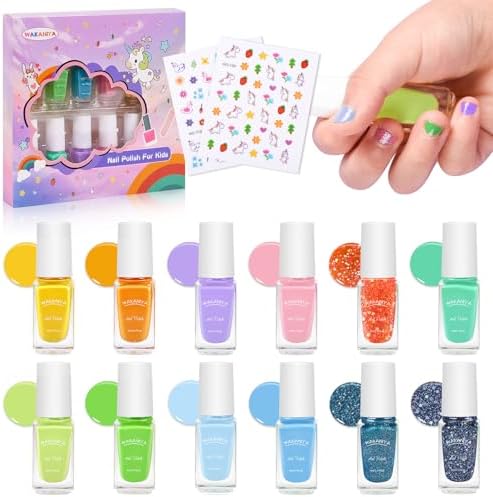 Kids Nail Polish Set, Non-Toxic 12 Candy Colors Small Nail Polish for Girls, Water-Based Peel-Off Quick Dry Low Odor Nail Art