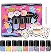 wakaniya Kid Nail Polish Set for Girls - Quick Dry Mini Nail Polish Kit with Gems Stickers, 9 Col...