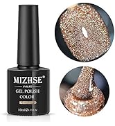 MIZHSE Reflective Gold Glitter Gel Nail Polish, Sparkly Shiny Finish Gel Polish, Soak Off Nail Ar...