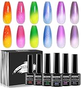 MIZHSE Color Changing Gel Nail Polish, 6 Colors Pearl Aurora Thremal Mood Changing Gel Polish Tem...