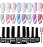 MIZHSE Cat Eye Gel Nail Polish, 8 Colors Smoothie Magnetic Gel Polish Kit with Magnet Stick, Holo...