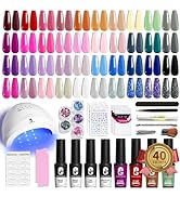 Clara Colors Gel Nail Polish,40 Colors Purple Green Pink Blue Black UV Gel Nail Polish Set and Ba...