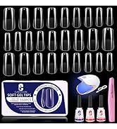 Clara Colors Gel Nail Tips, 550Pcs Medium Square Soft Gel Nail Tips 9 Sizes Pre-shape Professiona...