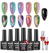 MIZHSE 9D Cat Eye Gel Nail Polish: Magnetic Gel Polish Set 10ml 6 Colors with 2 Magnet Sticks, Ch...
