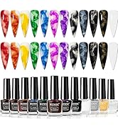 MIZHSE 12PCS Marble Nail Polish, Blooming Gel Marble Ink for Nails Gold Blue Purple Nail Ink Wate...