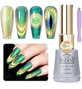 MIZHSE 9D Cat Eye Gel Nail Polish, 12mL Green Cat Eye Magnetic Gel Nail Polish Dual Colors Chamel...