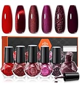 modelones Nail Polish Set 6 Colors, Dark Red Christmas Cat Eye Burgundy Glitter Quick Dry Mini Na...