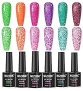 MIZHSE Reflective Neon Gel Nail Polish, Shimmery Glitter Gel Polish Kit 6 Pcs, Sparkly Shiny Gel ...