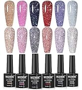 MIZHSE Reflective Glitter Gel Nail Polish, Holographic Glitter Gel Polish Set Sparkly Shiny Bling...