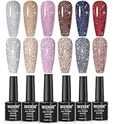 MIZHSE Reflective Glitter Gel Nail Polish, Shimmery Gel Polish Set 10ml Sparkly Shiny Gel Soak Of...