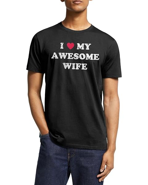 Funny Mens I Heart My Wife I Love My Awesome Wife T Shirt Marriage Gift for Husband Boyfriend