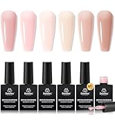 Beetles Rubber Base Gel Nail Polish, 6 Colors Nude Gel Polish Pink Peach Neutral Sheer French Tip...