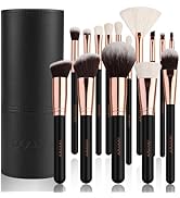 docolor Makeup Brush Set Professional, 15 PCS Black Wood Handle Makeup Brushes, Premium Cruelty-F...
