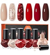 modelones Nail Polish 6 Colors Red Nude Gold Glitter Quick Dry Burgundy Sparkle Mini Set Valentin...