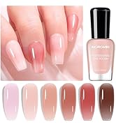 Morovan Jelly Nail Polish Set: Sheer Glass Pink Nude Fingernail Polish Kit Quick Air Dry Regular ...