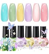 modelones Nail Polish Set, 6 Colors Summer Jelly Nail Polish Kit Sheer Nude Pastel Pink Yellow La...