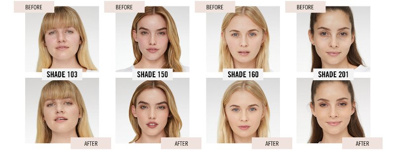 Before and after Rimmel Lasting Finish 25HR Foundation has been applied