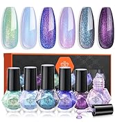 modelones Chameleon Nail Polish Set 6 Colors, Green Glitter Pink Blue Purple Holographic Quick Dr...