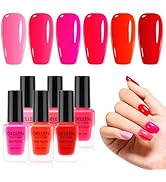 Gellen Regular Nail Polish Set, Rose Pink Red Nail Polish Non Gel Quick Air Dry 6 Colors No Wipe ...
