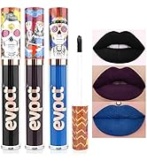 evpct 3Pcs Dark Blue Black Purple Matte Liquid Lipsticks Matte Lip Gloss Stain Makeup Sets Smudge...