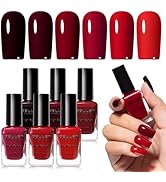 GELLEN Dark Red Nail Polish Set, Deep Burgundy Wine Cherry Blood Red 6 Colors, Fall Winter Quick ...