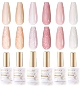 Gellen Pearl Gel Nail Polish Set, 6 Colors Pearlescent Shell Gel Polish Skin Pink Shades Nail Gel...