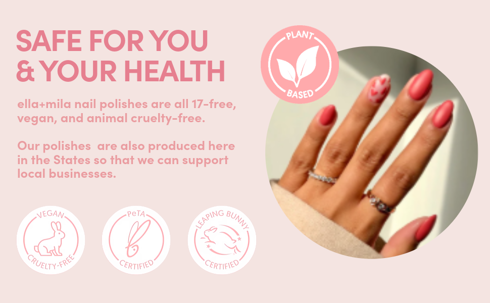 Vegan non toxic nail polish quick dry formula with clean ingredients and glossy finish