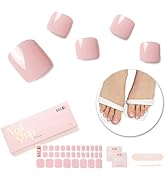 Semi Cured Gel Nail Strips Toes - NAILOG 32 Pcs Pink Toe Nail Stickers Extra Long Pedicure Strips...