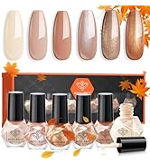 modelones Fall Nail Polish Set, 6 Colors Nude Brown Orange Metallic Bronze Quick Dry Mini Nail La...